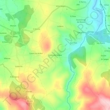 Mapa topográfico Castro de Abaixo, altitud, relieve