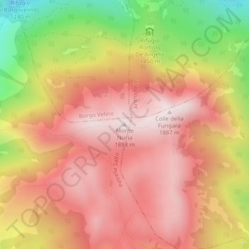 Mapa topográfico Monte Nuria, altitud, relieve