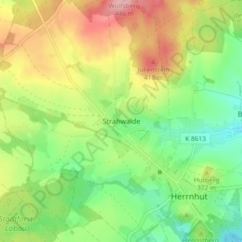 Mapa topográfico Strahwalde, altitud, relieve