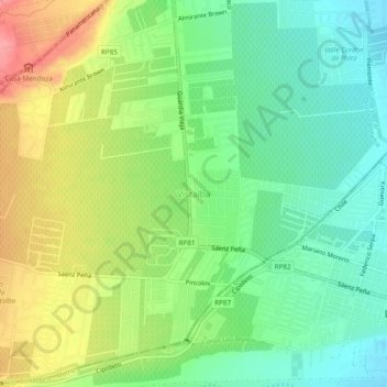 Mapa topográfico Vistalba, altitud, relieve