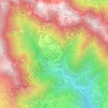 Mapa topográfico Campodalbero, altitud, relieve