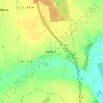 Mapa topográfico Zaparcin, altitud, relieve