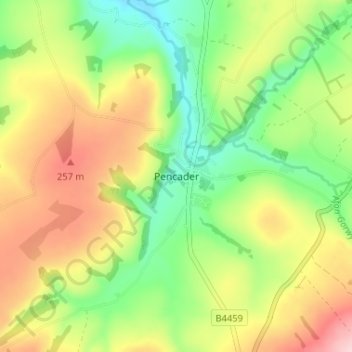 Mapa topográfico Pencader, altitud, relieve