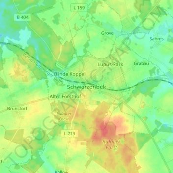 Mapa topográfico Schwarzenbek, altitud, relieve