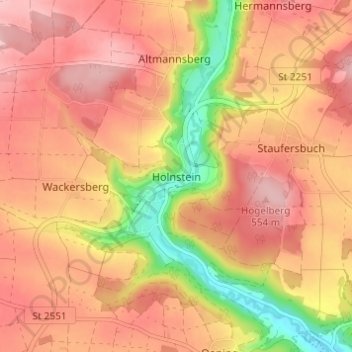 Mapa topográfico Holnstein, altitud, relieve