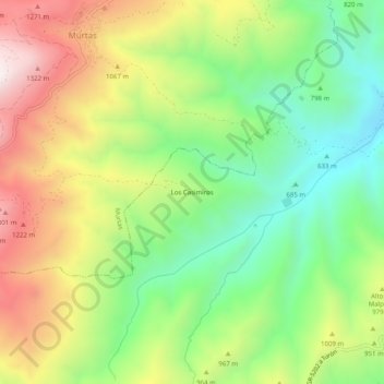 Mapa topográfico Los Casimiros, altitud, relieve