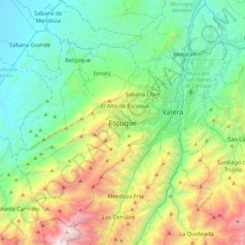 Mapa topográfico Escuque, altitud, relieve