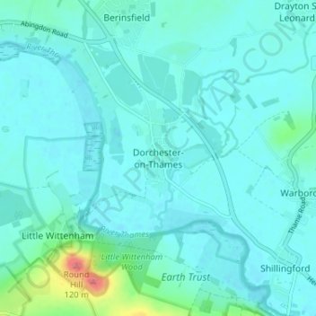 Mapa topográfico Dorchester-on-Thames, altitud, relieve