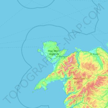 Mapa topográfico Isle of Anglesey, altitud, relieve