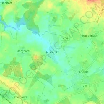Mapa topográfico Austerlitz, altitud, relieve