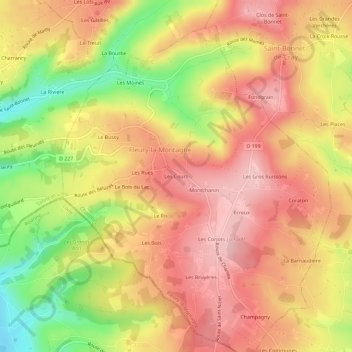 Mapa topográfico Les Cours, altitud, relieve