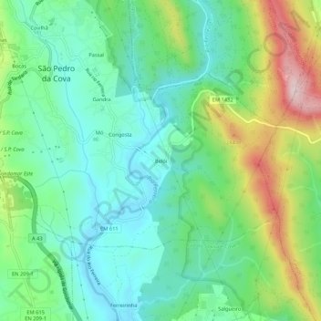 Mapa topográfico Belói, altitud, relieve