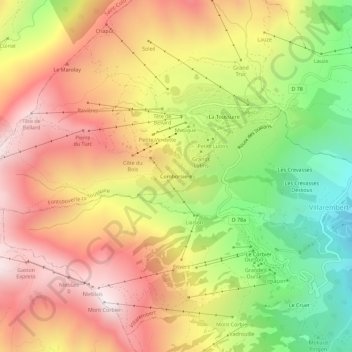 Mapa topográfico Comborsiere, altitud, relieve