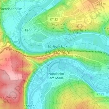 Mapa topográfico Vogelsburg, altitud, relieve