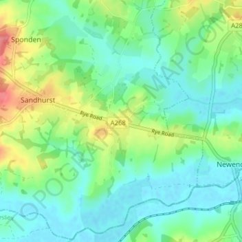 Mapa topográfico Linkhill, altitud, relieve