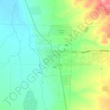 Mapa topográfico Westcliffe, altitud, relieve