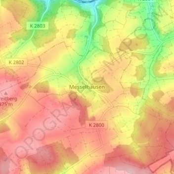 Mapa topográfico Messelhausen, altitud, relieve