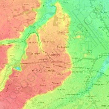 Mapa topográfico Colomiers, altitud, relieve