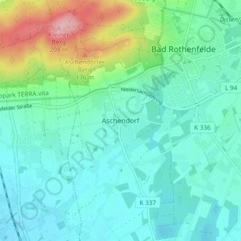 Mapa topográfico Aschendorf, altitud, relieve