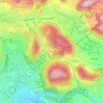 Mapa topográfico La Gratonnière, altitud, relieve