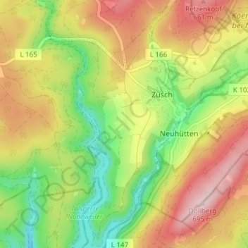 Mapa topográfico Hochwaldhof, altitud, relieve