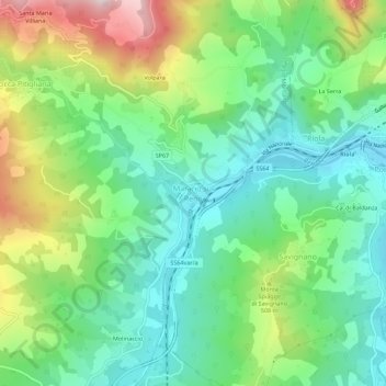 Mapa topográfico Marano sul Reno, altitud, relieve