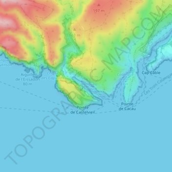Mapa topográfico Calanque d'En-Vau, altitud, relieve