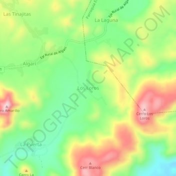Mapa topográfico Los Loros, altitud, relieve