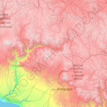 Mapa topográfico Caylloma, altitud, relieve