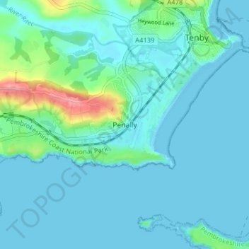Mapa topográfico Penally, altitud, relieve