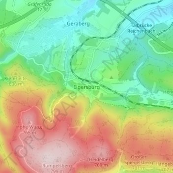 Mapa topográfico Elgersburg, altitud, relieve