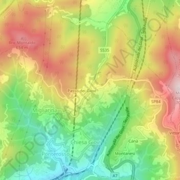 Mapa topográfico Passo dei Giovi, altitud, relieve