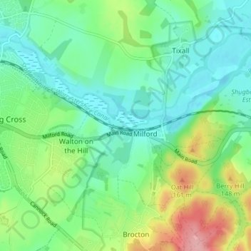 Mapa topográfico Milford, altitud, relieve