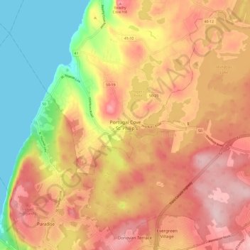 Mapa topográfico Portugal Cove - St. Philips, altitud, relieve