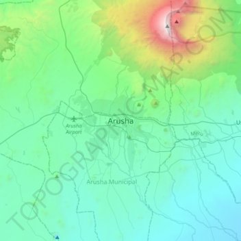 Mapa topográfico Arusha, altitud, relieve
