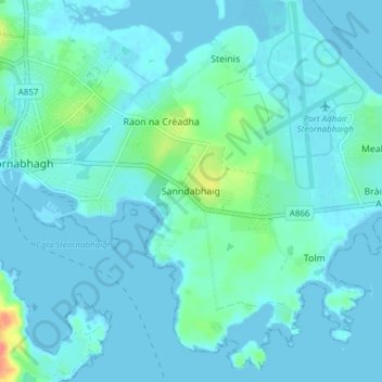 Mapa topográfico Sandwick, altitud, relieve