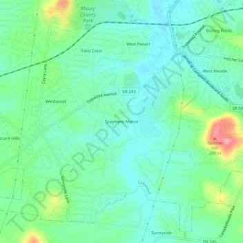 Mapa topográfico Graymere Manor, altitud, relieve