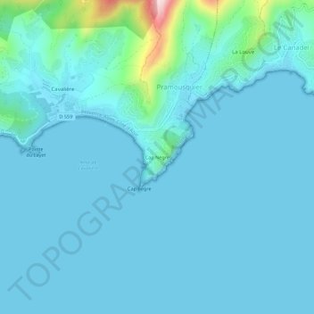 Mapa topográfico Cap Nègre, altitud, relieve