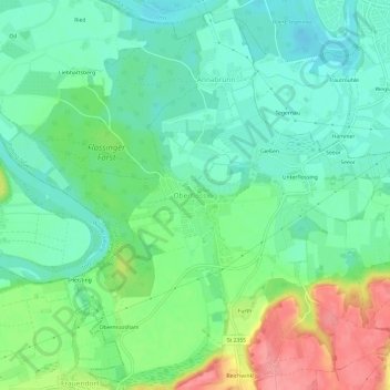 Mapa topográfico Oberflossing, altitud, relieve
