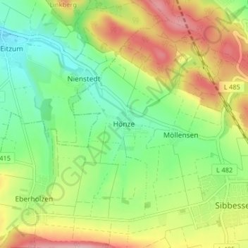 Mapa topográfico Hönze, altitud, relieve