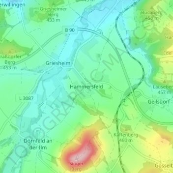 Mapa topográfico Hammersfeld, altitud, relieve