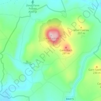 Mapa topográfico Garnfadryn, altitud, relieve