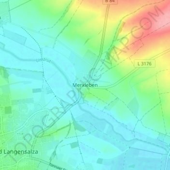 Mapa topográfico Merxleben, altitud, relieve