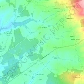 Mapa topográfico Churin, altitud, relieve