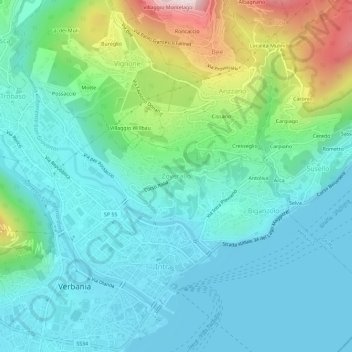 Mapa topográfico Zoverallo, altitud, relieve