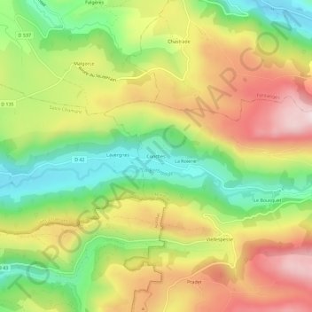 Mapa topográfico Conches, altitud, relieve