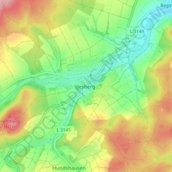 Mapa topográfico Jesberg, altitud, relieve