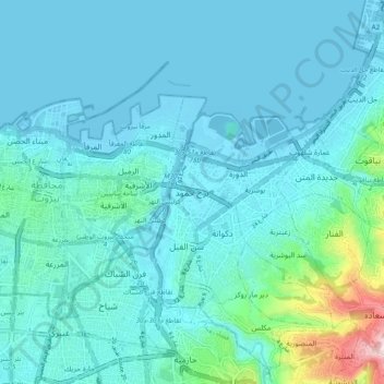 Mapa topográfico Burj Hammoud, altitud, relieve