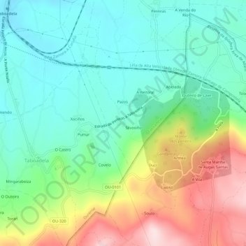 Mapa topográfico Silvoso, altitud, relieve