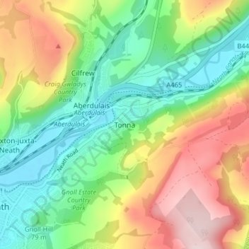 Mapa topográfico Tonna, altitud, relieve
